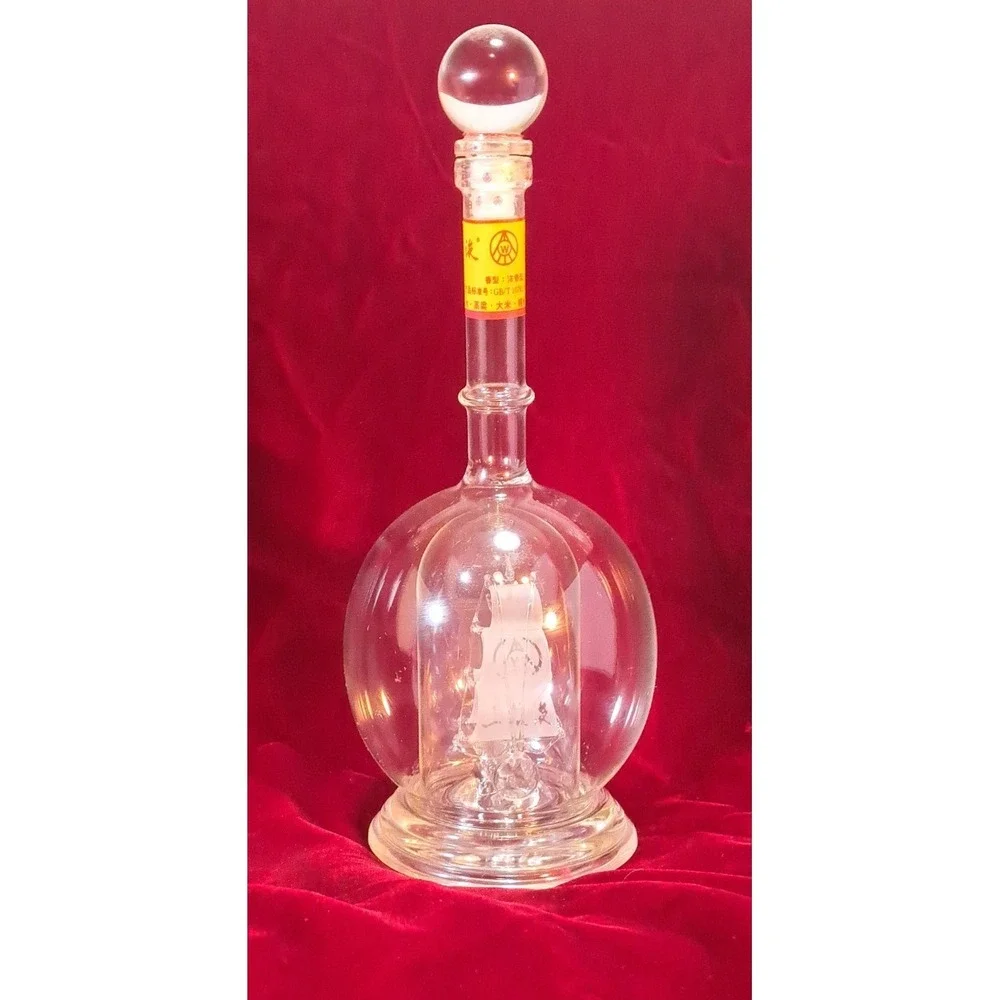 Wuliangye Glass Ship in a Bottle Decanter Nautical Sailing Vessel Globe Stopper